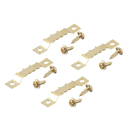 Image of Cnamid5 Iron Double Hole Picture Hanging Hardware Picture Frame Hangers, Sawtooth Picture Hanger Frame Hanging Hooks Replacement For Paintings Photos Art And Home Decoration (Gold)