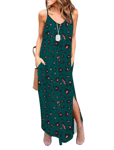 Image of HUSKARY Women's Summer Casual Sleeveless V Neck Strappy Split Loose Dress Beach Cover Up Long Cami Maxi Dresses with Pocket