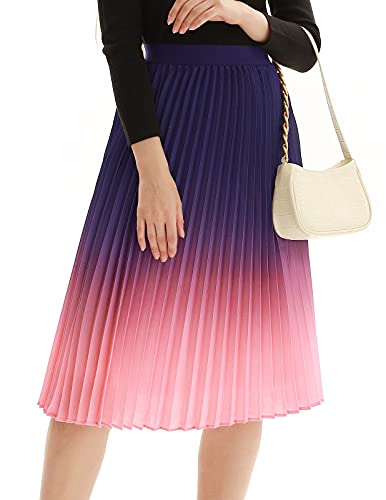 KANCY KOLE Skirts with Lining for Women Chiffon Gradient Color Midi Skirt(Gradient Purple,S)