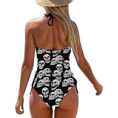 Punk and Gothic Skulls Women's Tankini Swimsuits Two Piece Bathing Suits Adjustable Sling Swimwear Sets2