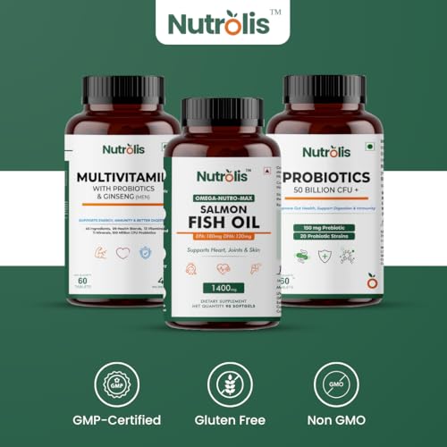 Image of Nutrolis Men's Health Combo - Multivitamin + Probiotics + Omega-3 Fish Oil | 3-in-1 Daily Supplement for Energy, Immunity, Gut & Heart Health | 3-Month Pack