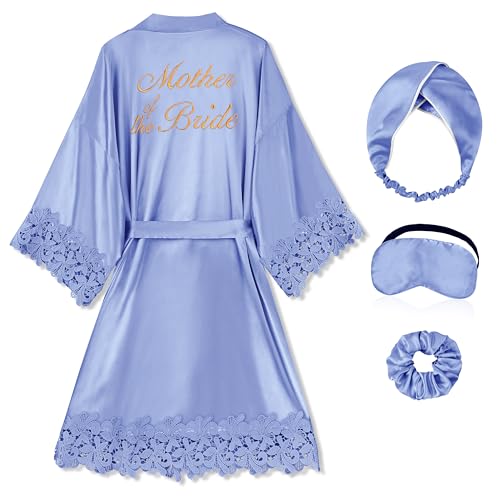 Image of EPLAZA Bride Robe for Wedding Day Set Bridal Robe Lace Trim Silky Embroidery Satin Kimono for Bridal Party