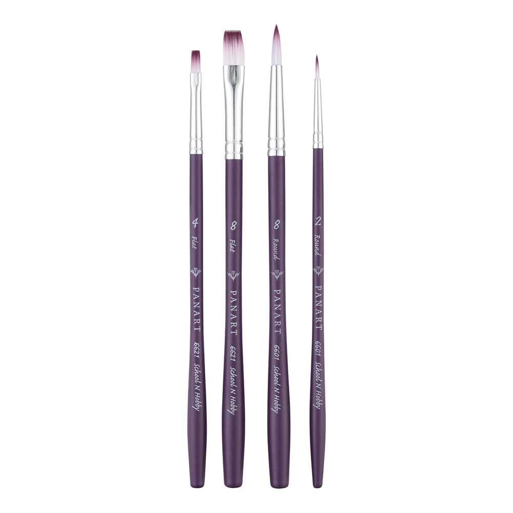 Pan Art 4-Piece Synthetic Fibre Brush Set No. 02-08 – Versatile Artist Brushes for Watercolour & Gouache – Artist-Grade Performance Painting Set for Beginners & Professionals