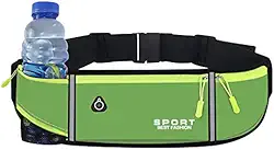 Cinto de corrida com dois bolsos com zíper e suporte para garrafa de água, serve para telefone, chaves e géis energéticos – cintura ajustável para maratona, corrida em trilha, caminhada, caminhada