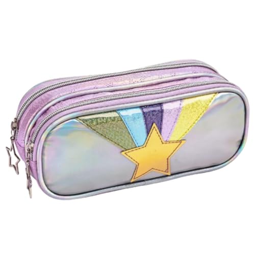 Estojo Escolar Infantil, 2 Compartimentos, Estampa Colorida, Porta Lápis Caneta Borracha Material, p/Meninas (Lilás)