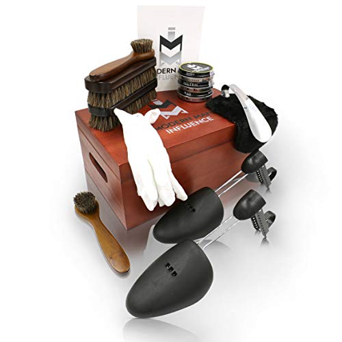 Professional 14 piece Shoe Polish Kit by Modern Man Influence for shoe cleaning, shining, polishing and storing