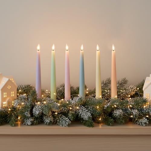 Image of LampLust Flameless Taper Candles with Remote, 9 Inch, 6 Pack Multicolor Pastel LED Candle Sticks, Flickering Flameless Candles for Baby Shower Decoration, Gender Reveal and Summer Table Decor