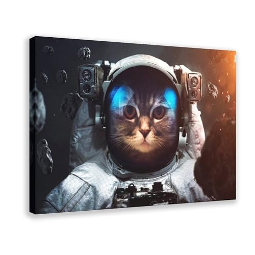 Tableau chat astronaute amusant : idée cadeau décoration murale originale