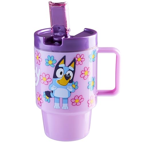 Get Trend Bluey Kids Water Bottle with Straw 16.9 oz BPA Free Plastic Cup with Lid Handle Reusable Drinking Tumbler for School Gifts for Kids (Purple Bluey)