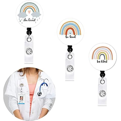 3 Pcs Rainbow Badge Reel Holders Retractable ID Card Badge Holders Decorative Badge Reel Clips for Teachers, Nurses, Students Cover