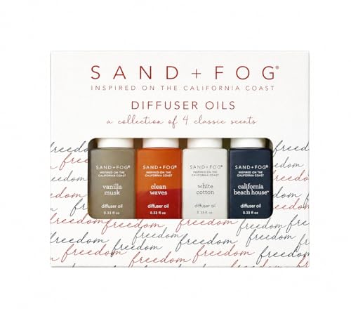 Sand + Fog Diffuser Oils Gift Set 4 Pack 0.33 fl oz Each (Vanilla Clean Waves Cotton California Beach)