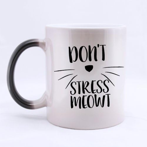 LAH Coffee Mug Don't Stress Meowt Changing Color Heat Reveal Tea Cup 11 Ounces