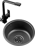 ANSNOW Éviers de Cuisine Mitigeur D\'Évier En Acier Inoxydable À Cuve Unique Éviers Ronds En Acier Inoxydable Comptoir de Bar Petit Évier Rond/Noir/30 * 14Cm
