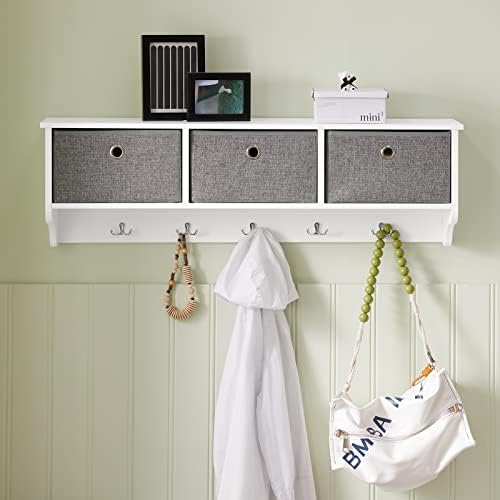 SoBuy FRG282-W, Wall Coat Rack Wall Shelf Wall Storage Cabinet Unit with 3 Baskets 5 Hooks, White