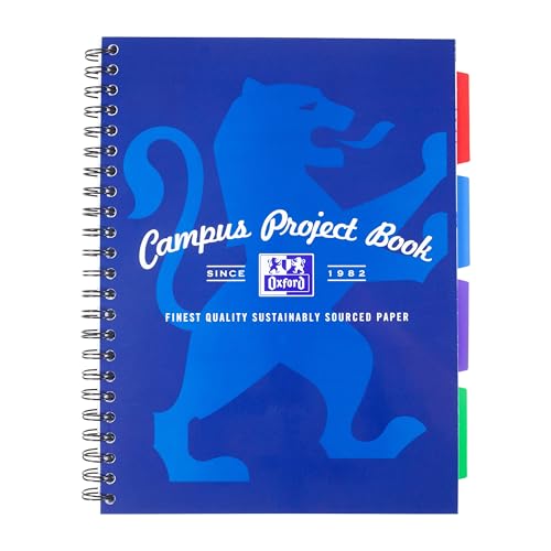 Oxford Campus A4 Project Notebook with Dividers Wirebound 8 mm Lined with Margin 200 pages Pack of 1 Optik Paper+ color may vary