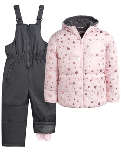 Image of Pink Platinum Girls Snowsuit 2-Piece Insulated Hooded Jacket & Bib
