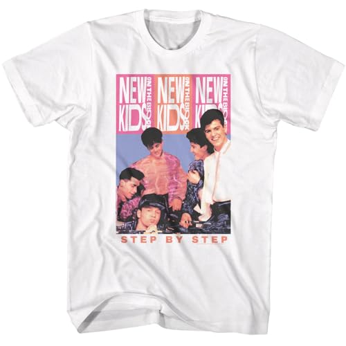 American Classics New Kids On The Block Step by Step Mens Short Sleeve 90s Music Boy Band Graphic T-Shirt - White - Large