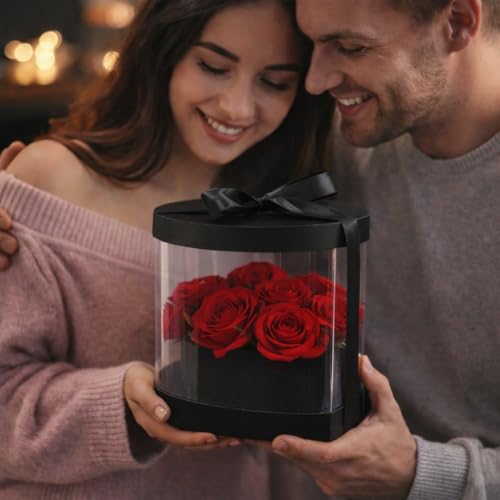Image of Oasis Valentine's Day Display Heart Box With Clear Window And Ribbon | Bouquet Box for Flower Arrangements & Hampers | Romantic Valentine Gift for Girlfriend, Boyfriend, Husband & Wife | Premium Black Heart Gift Box