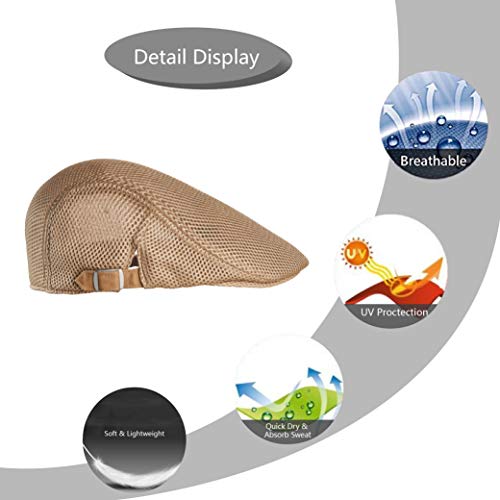 Zowya Men'S Mesh Flat Cap Adjustable Newsboy Hat Breathable Summer Classic Gatsby Hat Duckbill Hat Women Fashion Khaki L/Xl thumb #2