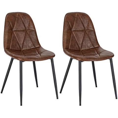 Lestarain Set of 2 Dining Chair Bedroom Chair Comfy Kitchen Chair Faux Leather Dining Chair with Metal Legs, Upholstered Seat, Brown LCNI110001-2 Cover