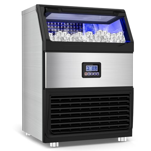 Commercial Ice Maker Machine, 160Lbs/24H with 35Lbs Ice Capacity, 63Pcs Clear Ice Cubes per Round in 11-20Mins, Stainless Steel Under Counter Freestanding Ice Machine Maker for Home Bar Outdoor