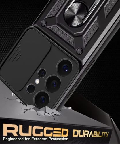 Image of WOW IMAGINE Tough Armor Bumper Mobile Back Case for Samsung Galaxy S26 Ultra 5G 2026 | Sliding Camera Cover | Shock Proof 360 Protection | Hybrid PC + TPU | Ring Holder with Kickstand - Black