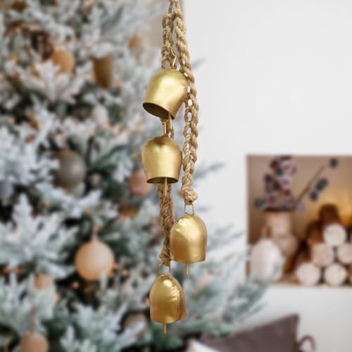Christmas Bells Vintage Hanging Decorative: Gold Bells Decor with...