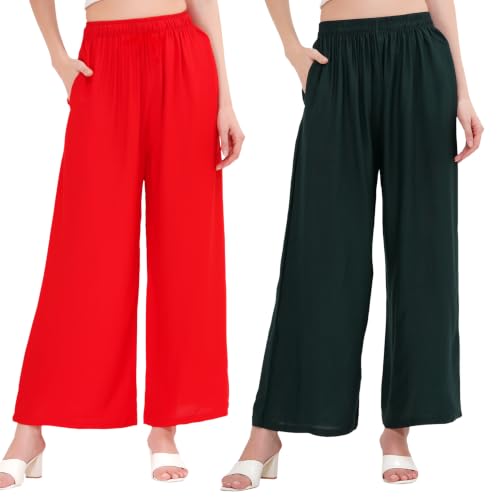 Image of Buy That Trendz Palazzo Pants for Women Rayon Elasticated Regular Fit Flared Wide Leg M to 6XL Pack of 2