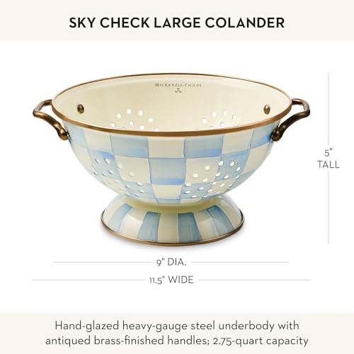 Image of MACKENZIE-CHILDS Enamel Colander, Large, Light-Blue-and-White Sky Check