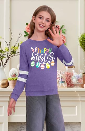 Image of Ithalt Kids Easter Shirts for Girls Cute Bunny Graphic Tshirt Easter Long Sleeve Tops 5-14y
