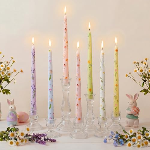 Conelist 12 Pcs 9.8 Floral Long Taper Candles Pastel Flower Candlesticks Tall Smokeless Unscented Decorative Tapered Candles Gifts for Christmas Wedding Home Dinner Party Decorations