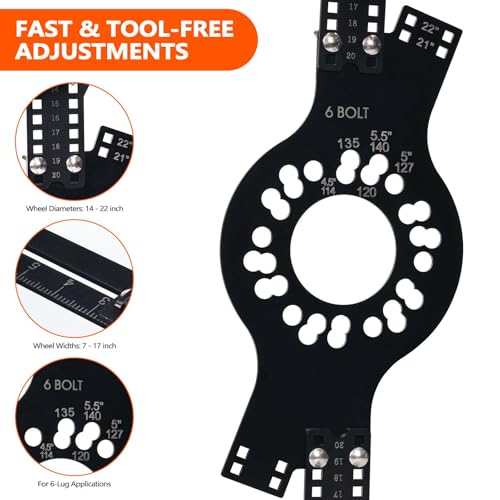Image of Wheel Fitment Tool 6-Lug, Offset & Backspacing Measuring Tool for 14-22 inch Wheels, 7-17 inch Wide, Universal Rim & Tire Fitment Simulator