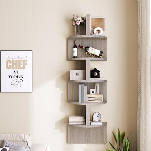 Image of HOOBRO Corner Shelf Wall-Mounted, Set of 2 Floating Corner Shelves for Wall, 5-Tier Corner Bookshelves for Living Room, Bedroom, Bathroom, Home Office, Greige BG26BJP201
