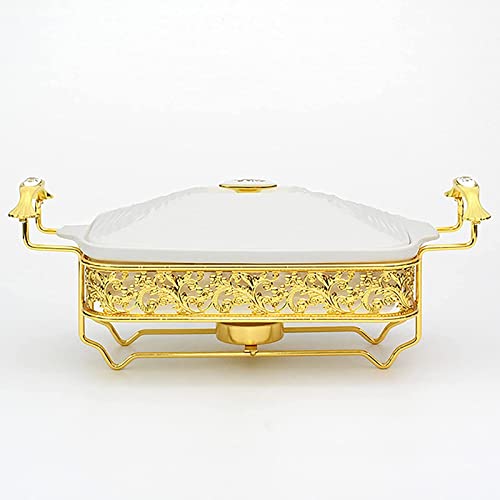 ywewsq Chafing Dish Buffet-Set, Goldenes Wassermuster Edelstahl Chafer Rechteckiges Chafer Dish Set mit Keramik Chafing…