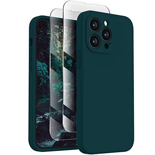 FireNova Designed for iPhone 13 Pro Max Case, Silicone Upgraded [Camera Protection] Phone Case with [2 Screen Protectors], Soft Anti-Scratch Microfiber Lining Inside, 6.7 inch, Teal