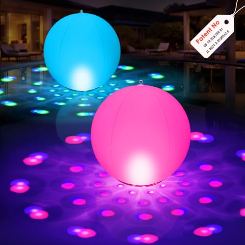 2026 Floating Pool Lights Solar Powered,15" Inflatable Waterproof Pool Led Glow Balls,Solar Pool Lights That Float,Color Changing Floating Light Up Ball for Pool Gifts for Pool Owner Outdoor Decor-2PC