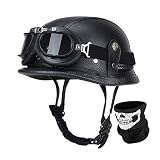URFGNBK German Style Motorcycle Helmet, Retro Leather Thin Skull Cap Half Helmet for Adult Men Women, Vintage Open Face Novelty Half Shell Helmet for Cruiser Scooter Chopper, DOT Approved