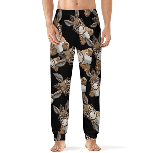 Drink Coffee Donkey Men's Pajamas Pants Lightweight Sleep Lounge Pant Pjs Bottoms Casual Sleepwear