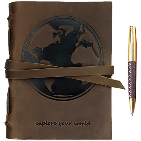 Leather World Map Travel Journal A5 Cover
