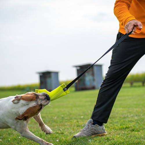 Bull Fit Bungee Beisswurst für Hunde, 25 cm mit Handschlaufe - Sehr Robustes Hundespielzeug zum Training, Tauziehen und Zerrspiele mit Hund - Aus hochwertigem Feuerwehrschlauch handgefertigt