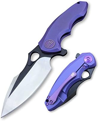 WE Knife Folder Handle White Grind BLK 3" Blade 7" Length Folding Camping Knives, Blue