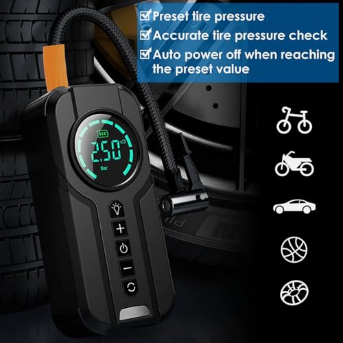 Image of Tire Inflator Portable Air Pump for Car,Tire Compressor Portable for Car 180 PSI, Electric Air Inflatable Pump 12V with Tire Pressure Gauge,Auto Electric Air Compressor for Car,Bicycle,Balls