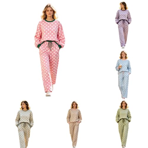 WWPPAION Polka Dot Outfits For Women Two Piece Fleece Winter Lounge Sets - image 1