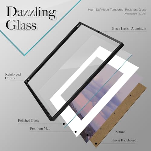 Image of VCK 12x16 Black Aluminum Picture Frame 3 Pack, Metal Frame with Clear Glass, Fits 8.5x11 with Mat and 12x16 Without Mat Wall Display