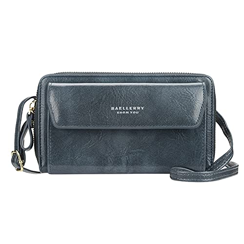 Sac à bandoulière en cuir PU bleu compact à double couche pour femme