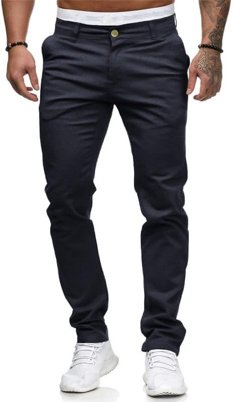 Miniatura 2 de HUNGSON Pantalones vaqueros casuales ajustados ajustados para hombre, pantalones de mezclilla rectos elásticos