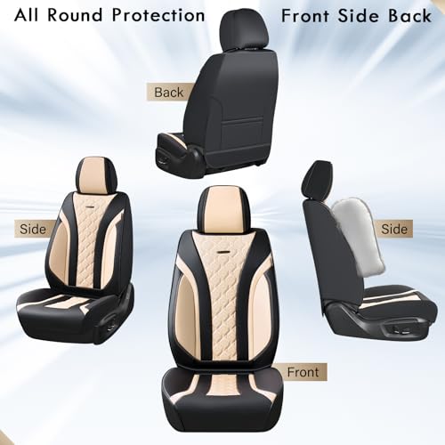 Image of Coverado Seat Covers, Car Seat Covers Front Seats, Perforated Diamond Leather Car Seat Cover, Waterproof Car Seat Covers, 2 Pack Car Seat Protector Front Seat Cover Universal Fit Most Car, Black&Beige