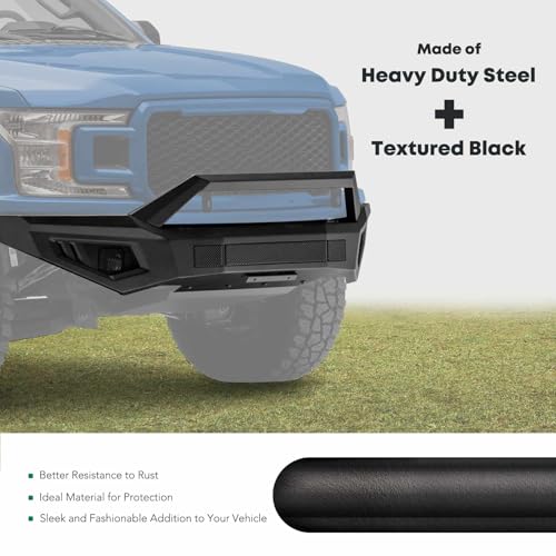 Image of YHTAUTO Bull Bar Front Bumper for Toyota Tacoma 2016-2023 | w /o Winch Frame & w / Skid Plate & Light Mount | Heavy Duty Steel Textured Black Push Bar, Brush Guard for Truck Grille Guard