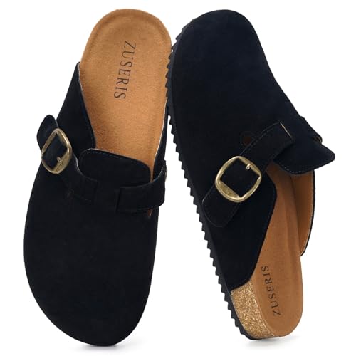 Image of ZUSERIS Suede Clogs for Women Men Wide Width Leather Mules