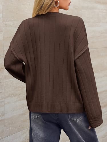 Saodimallsu Womens Open Front Cardigan Sweaters Button Down Knit Long Sleeve Crewneck Casual Loose Fall Outerwear3